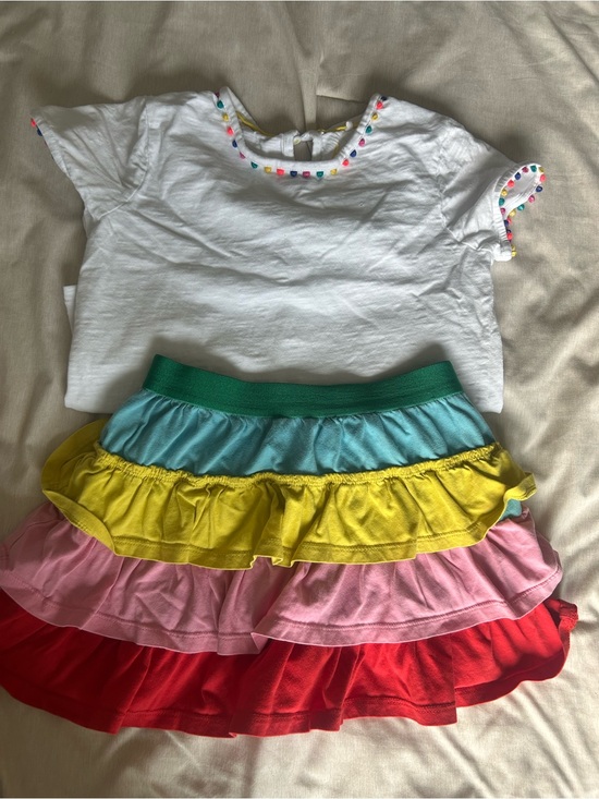 Boden Other - Mini Boden Multi-Color Tiered Ruffle Skirt - White Top Set